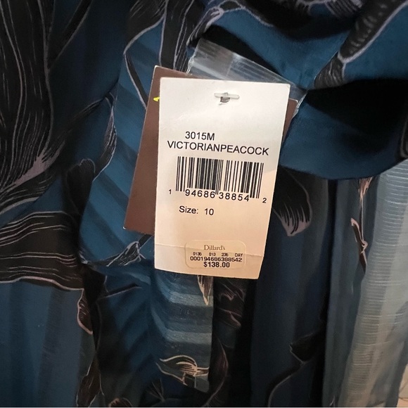 Taylor V-neck long sleeve tie waist floral burnout chiffon dress : Size :10 - Picture 4 of 5